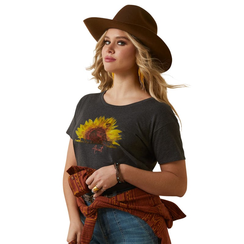 ARIAT INTERNATIONAL, INC. Shirts Ariat Women's Sunflower Cow Charcoal Heather Short Sleeve T-Shirt 10047640