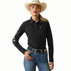 ARIAT INTERNATIONAL, INC. Shirts Ariat Women's Team Kirby Wrinkle Resist Black W/ Silver Lurex Long Sleeve Stretch Shirt 10042170
