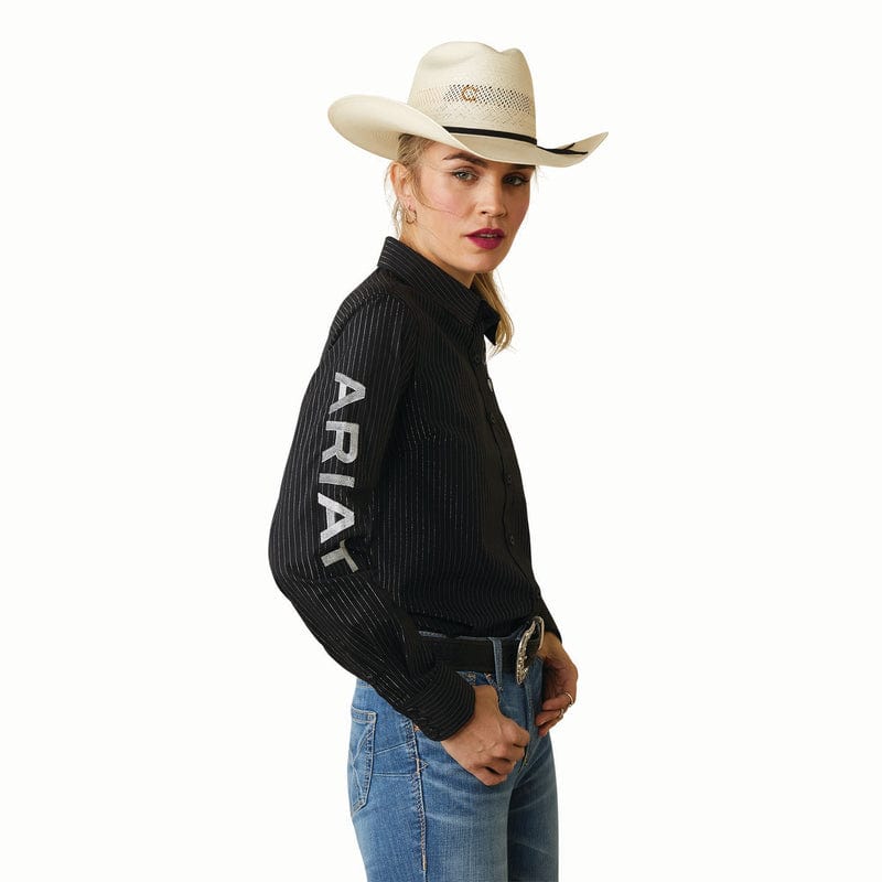 ARIAT INTERNATIONAL, INC. Shirts Ariat Women's Team Kirby Wrinkle Resist Black W/ Silver Lurex Long Sleeve Stretch Shirt 10042170