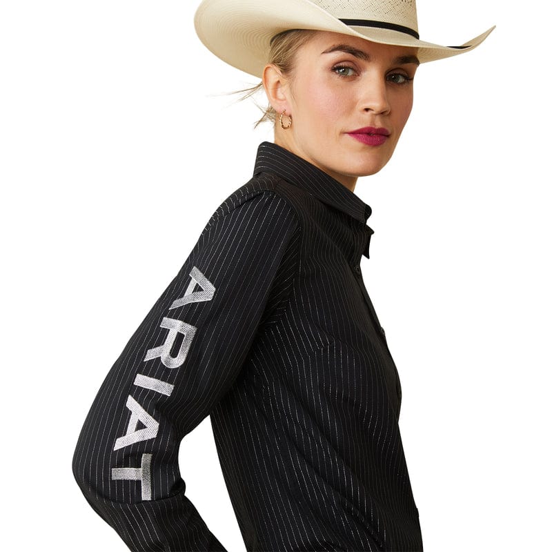 ARIAT INTERNATIONAL, INC. Shirts Ariat Women's Team Kirby Wrinkle Resist Black W/ Silver Lurex Long Sleeve Stretch Shirt 10042170