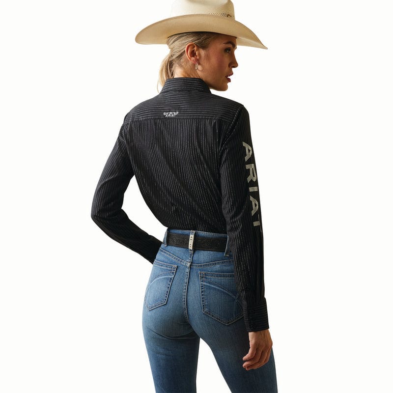 ARIAT INTERNATIONAL, INC. Shirts Ariat Women's Team Kirby Wrinkle Resist Black W/ Silver Lurex Long Sleeve Stretch Shirt 10042170