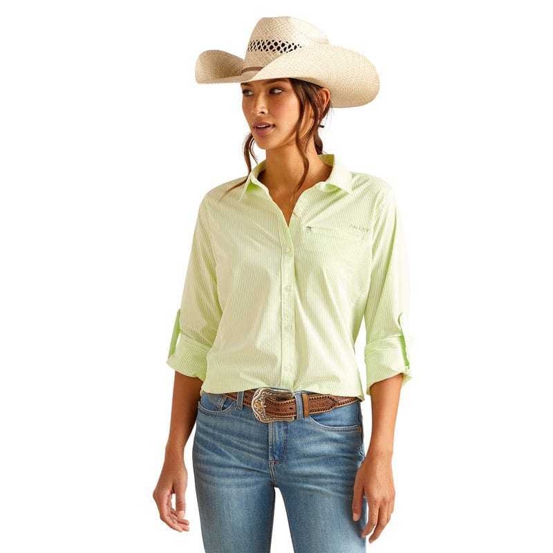 ARIAT INTERNATIONAL, INC. Shirts Ariat Women's VentTEK Lime Stripe Long Sleeve Button Down Stretch Shirt 10048860
