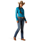 ARIAT INTERNATIONAL, INC. Shirts Ariat Women's Wrinkle Resist Team Kirby Crystal Teal Long Sleeve Stretch Shirt 10046562