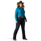 ARIAT INTERNATIONAL, INC. Shirts Ariat Women's Wrinkle Resist Team Kirby Crystal Teal Long Sleeve Stretch Shirt 10046562