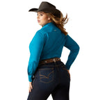 ARIAT INTERNATIONAL, INC. Shirts Ariat Women's Wrinkle Resist Team Kirby Crystal Teal Long Sleeve Stretch Shirt 10046562