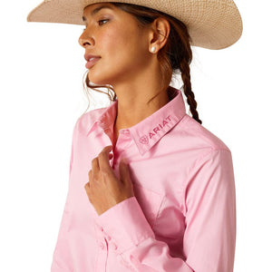 ARIAT INTERNATIONAL, INC. Shirts Ariat Women's Wrinkle Resist Team Kirby Prism Pink Long Sleeve Button Down Stretch Shirt 10048754