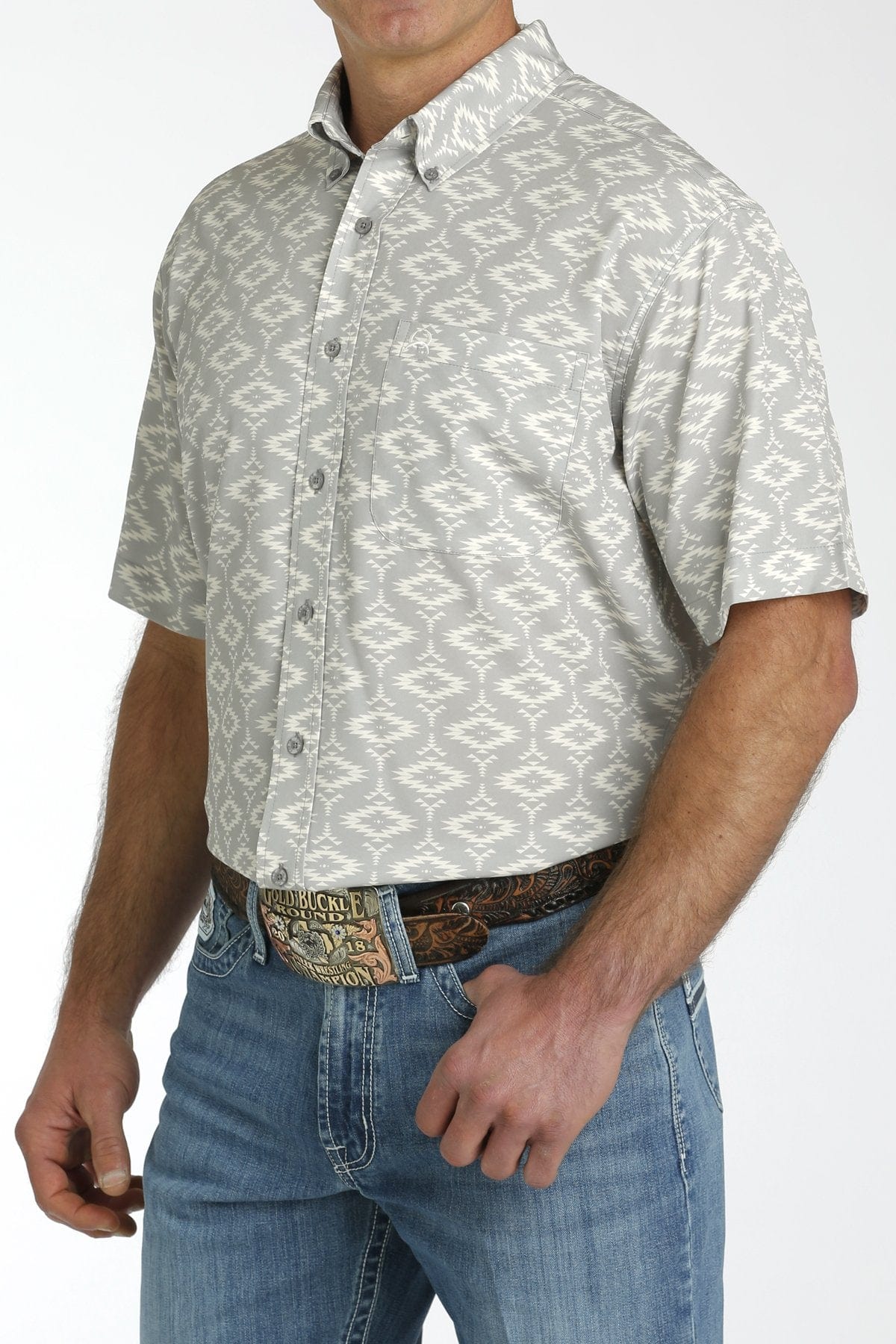Cinch Men's Grey Southwestern Print Arenaflex Short Sleeve Shirt