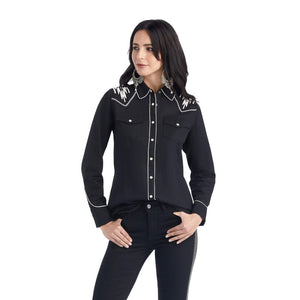 ARIAT Ladies - Shirt - Woven Ariat Women's Black Retro Snap Chimayo Long Sleeve Shirt 10042139