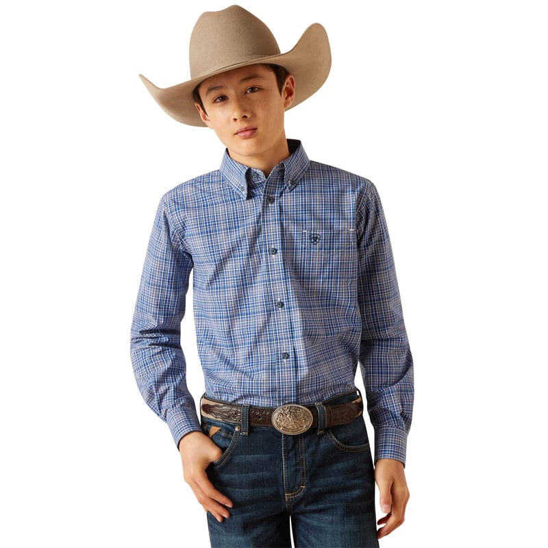 ARIAT Shirts Ariat Boys Pro Series Pitt True Blue Classic Fit Long Sleeve Shirt 10047297