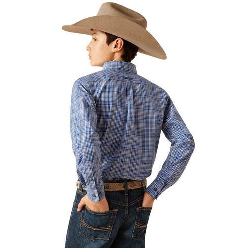 ARIAT Shirts Ariat Boys Pro Series Pitt True Blue Classic Fit Long Sleeve Shirt 10047297