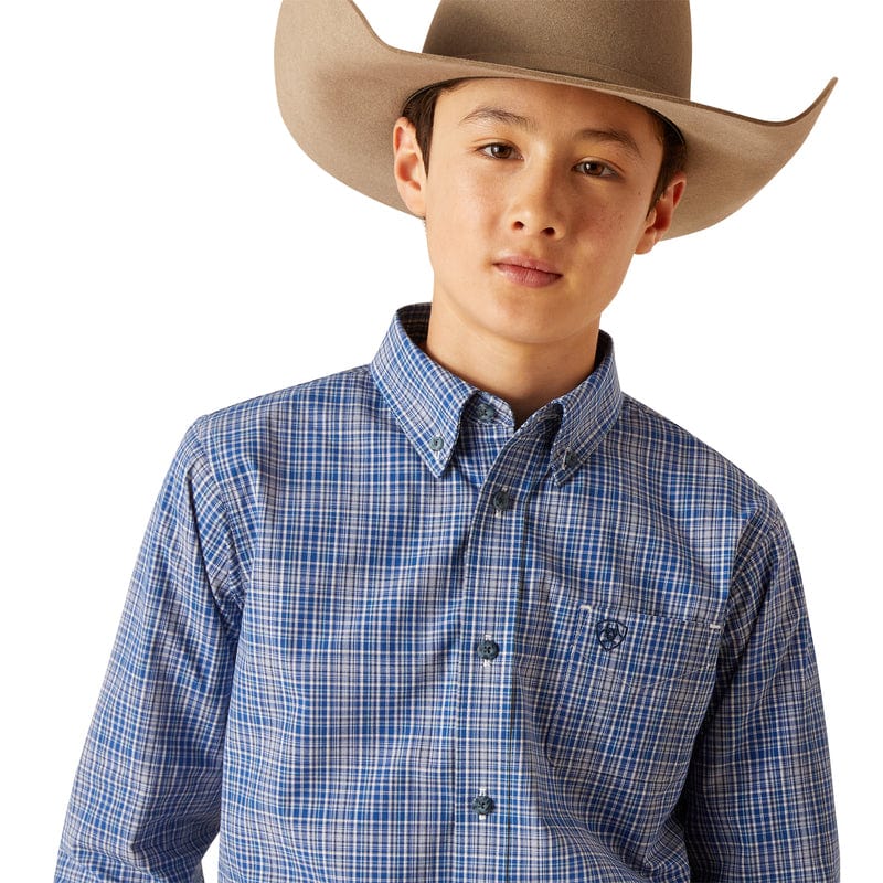ARIAT Shirts Ariat Boys Pro Series Pitt True Blue Classic Fit Long Sleeve Shirt 10047297