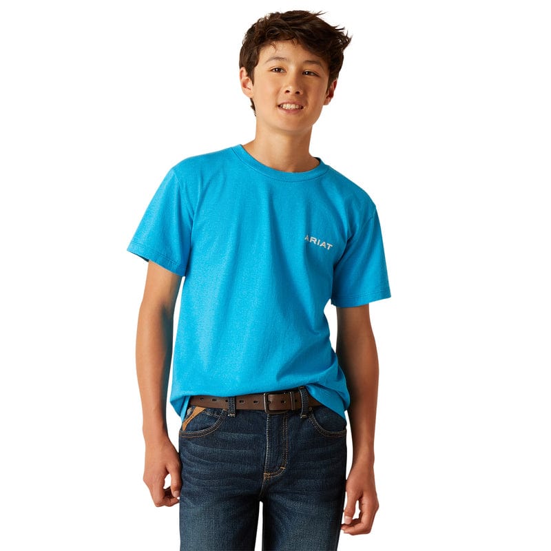 ARIAT Shirts Ariat Boys Western Wire Turquoise Heather Short Sleeve T-Shirt 10047912