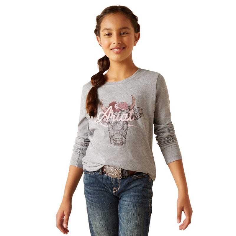 ARIAT Shirts Ariat Girls Fawna Heather Grey Long Sleeve T-Shirt 10047411