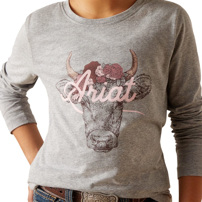 ARIAT Shirts Ariat Girls Fawna Heather Grey Long Sleeve T-Shirt 10047411