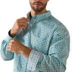 ARIAT Shirts Ariat Men's Angel Blue Geo Print Wrinkle Free Andy Western Shirt 10071027