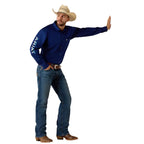 ARIAT Shirts Ariat Men's Blue Depth Team Logo Lightweight Twill Western Shirt 10071687