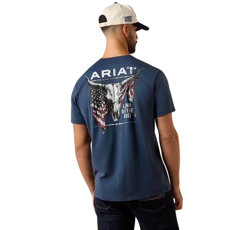 ARIAT Shirts Ariat Men's Blue Dusk Longhorn Patriot Bravery T-Shirt 10080248