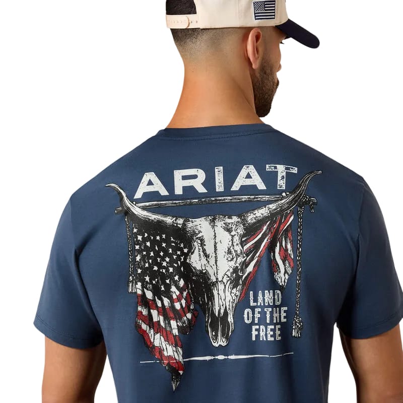 ARIAT Shirts Ariat Men's Blue Dusk Longhorn Patriot Bravery T-Shirt 10080248