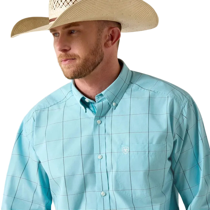 ARIAT Shirts Ariat Men's Blue Elixer Plaid Pro Series Platt Button Down Western Shirt 10071577