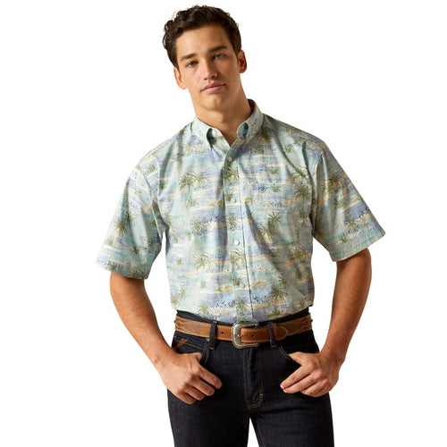 ARIAT Shirts Ariat Men's Edwind Blue Havin Short Sleeve Classic Fit Shirt 10051259