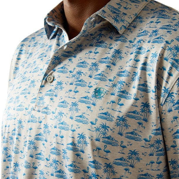 ARIAT Shirts Ariat Men's Grey Heather Charger 2.0 Printed Polo Shirt 10058846