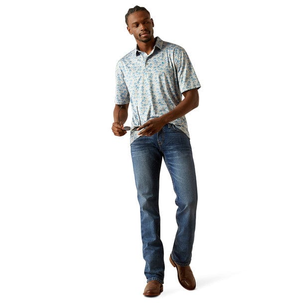 ARIAT Shirts Ariat Men's Grey Heather Charger 2.0 Printed Polo Shirt 10058846