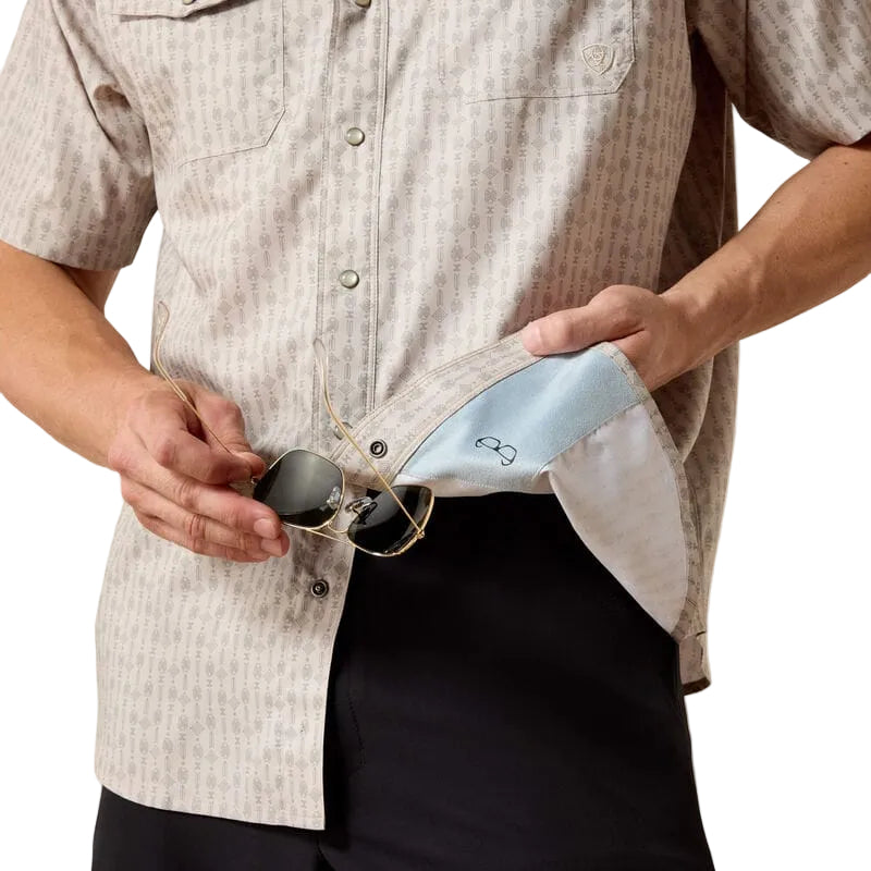 ARIAT Shirts Ariat Men's Island Fossil Printed Western VentTek Snap Shirt 10071045