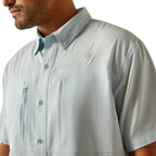 ARIAT Shirts Ariat Men's Light Blue VentTek Papyrus Short Sleeve Button Down Shirt 10058814