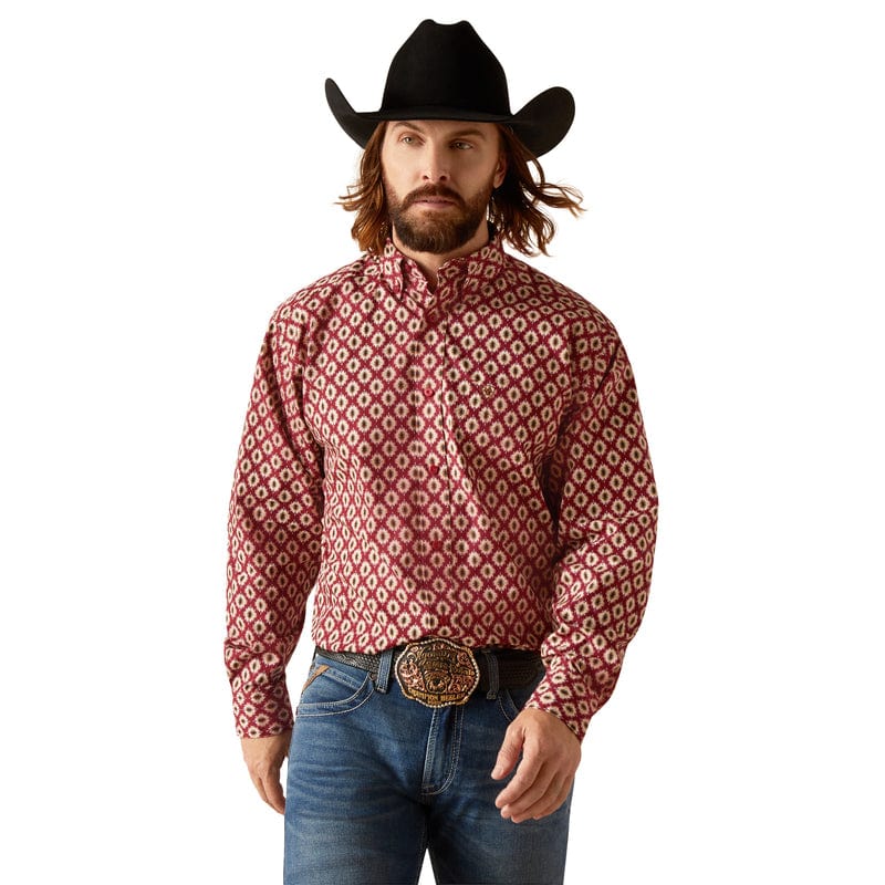 ARIAT Shirts Ariat Men's Nevil Red Classic Fit Long Sleeve Western Shirt 10047383