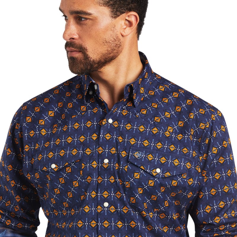 ARIAT Shirts Ariat Men's Relentless Steeled Peacoat Stretch Classic Fit Snap Long Sleeve Shirt 10040709