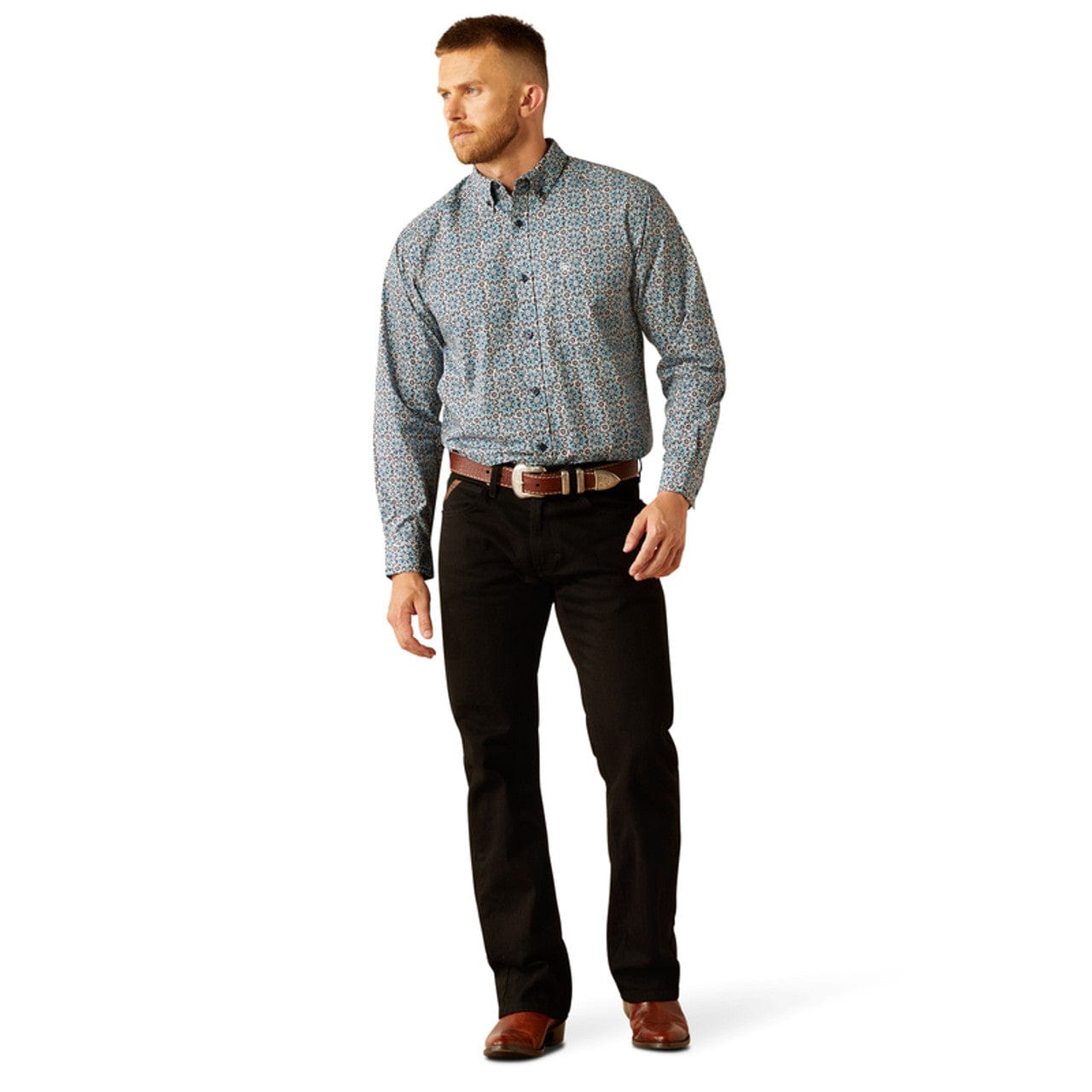 ARIAT Shirts Ariat Men's Santiago Dark Teal Print Long Sleeve Western Shirt 10058967