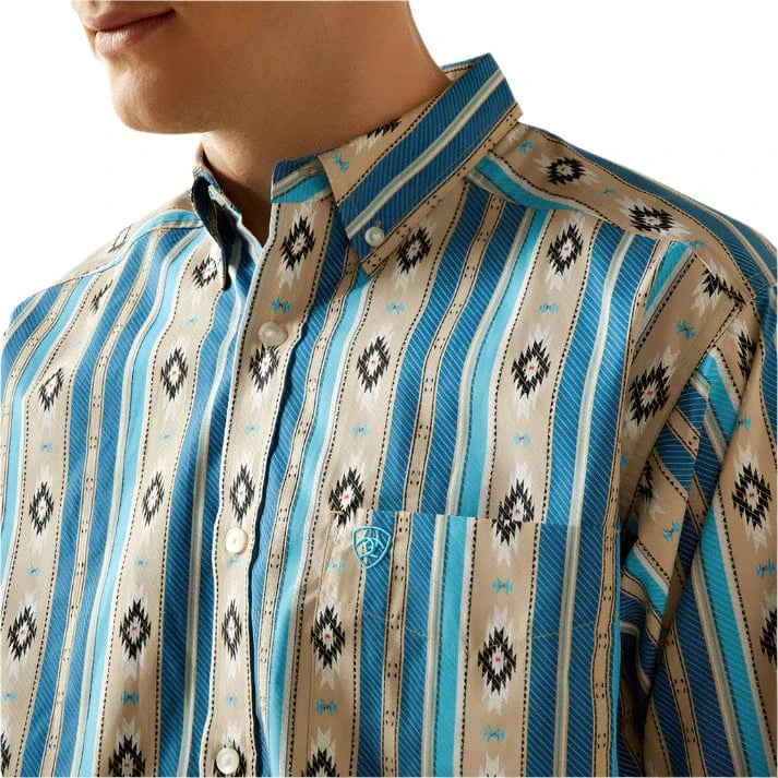 ARIAT Shirts Ariat Men's Shiloh Khaki Aztec Stripe Button Down Western Shirt 10058969