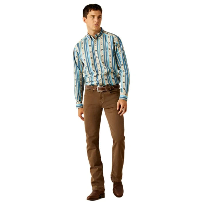 Ariat Men Shiloh Khaki Aztec Stripe Button Down Western Shirt