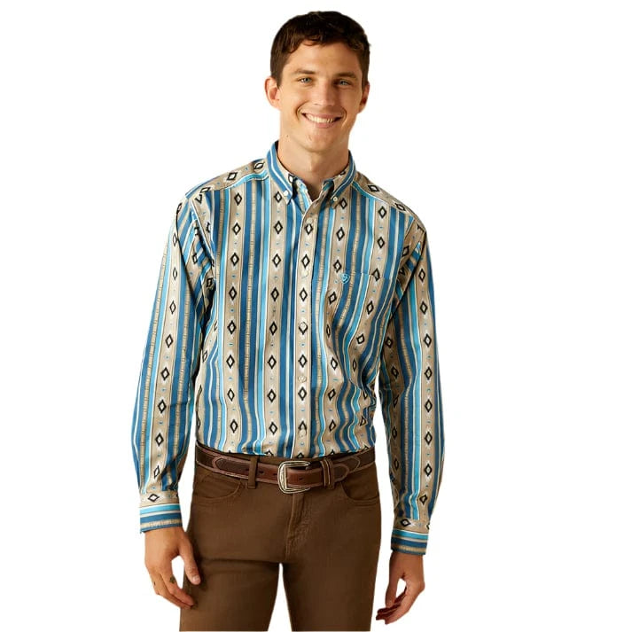 ARIAT Shirts Ariat Men's Shiloh Khaki Aztec Stripe Button Down Western Shirt 10058969