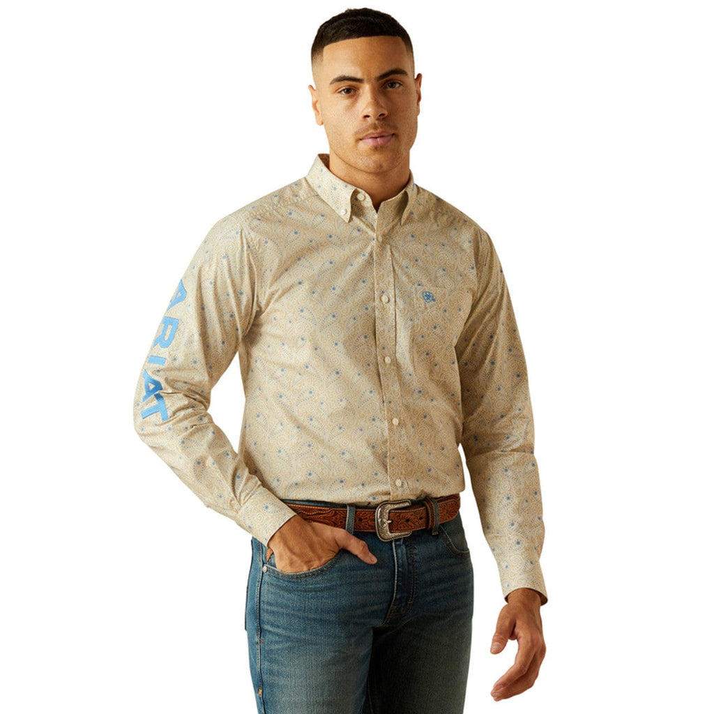 ARIAT Shirts Ariat Men's Team Alder Fitted Khaki Print Button Down Western Shirt 10058978