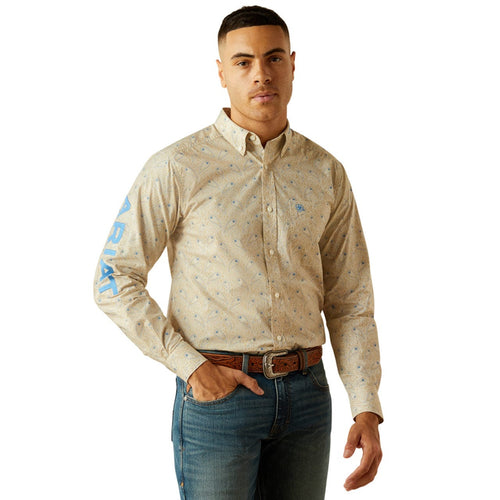 ARIAT Shirts Ariat Men's Team Alder Fitted Khaki Print Button Down Western Shirt 10058978