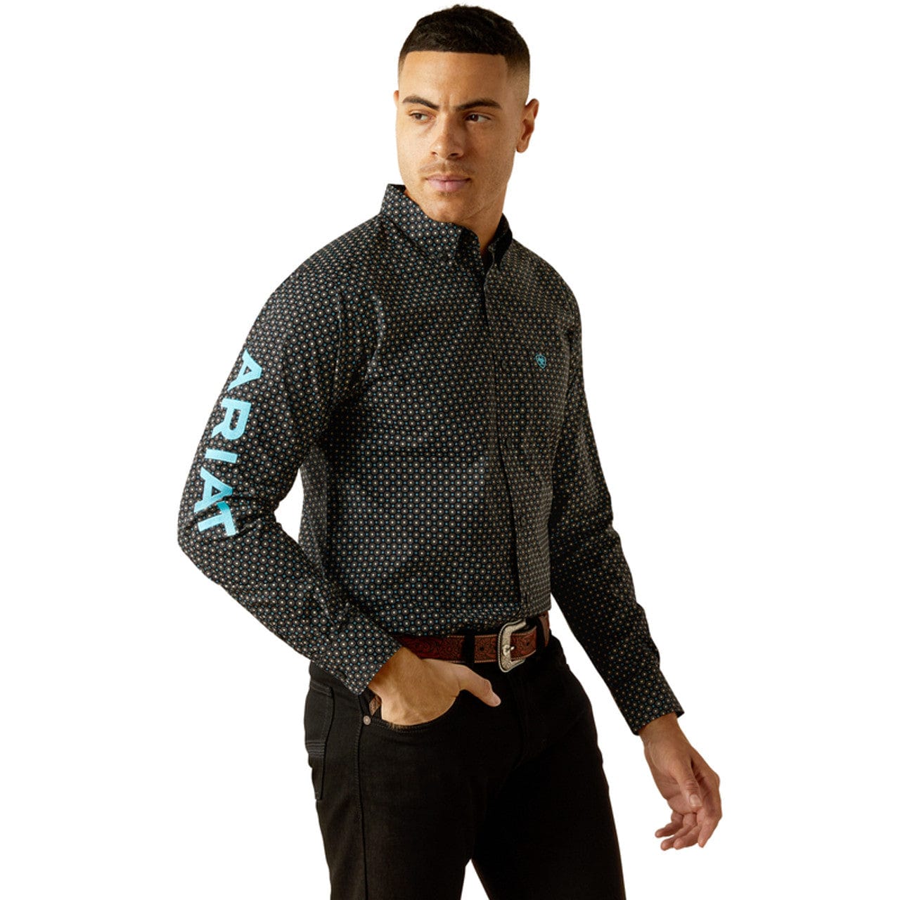 ARIAT Shirts Ariat Men's Team Logo Abel Black Print Button Down Western Shirt 10058738