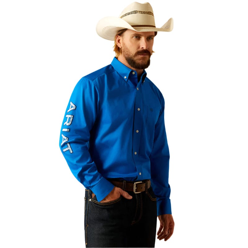 ARIAT Shirts Ariat Men's Team Logo Blue Twill Classic Fit Shirt 10055237