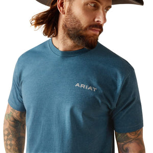 ARIAT Shirts Ariat Men's Western Wire Steel Blue Heather Short Sleeve T-Shirt 10047902