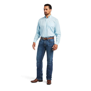 ARIAT Shirts Ariat Men's Wrinkle Free Solid Pinpoint Oxford Crystal Blue Classic Fit Long Sleeve Shirt 10040586