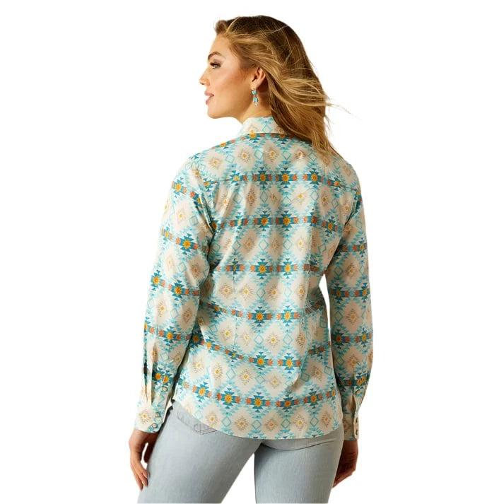 ARIAT Shirts Ariat Women's Blue Cayo Aztec Stripe Everyday Western Shirt 10060382