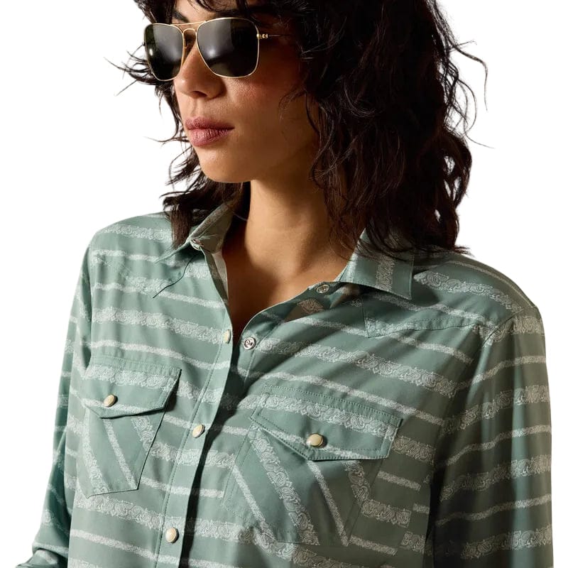ARIAT Shirts Ariat Women's Green Paisley Stripe Western VentTek Shirt 10071067