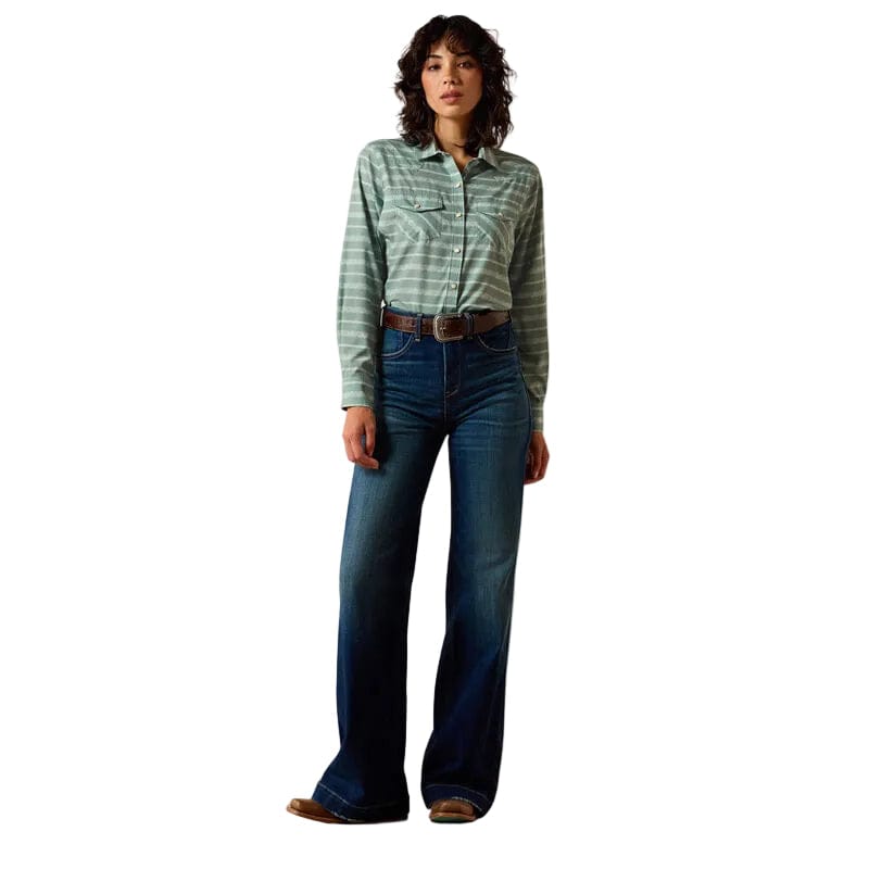 ARIAT Shirts Ariat Women's Green Paisley Stripe Western VentTek Shirt 10071067