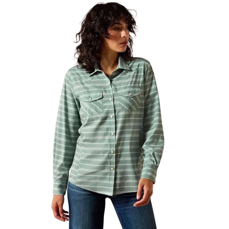 ARIAT Shirts Ariat Women's Green Paisley Stripe Western VentTek Shirt 10071067