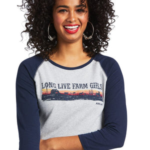 ARIAT Shirts Ariat Women's REAL Long Live Baseball Heather Grey/Navy Long Sleeve Tee 10039779