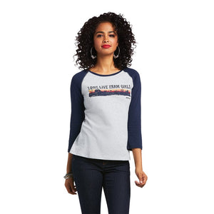 ARIAT Shirts Ariat Women's REAL Long Live Baseball Heather Grey/Navy Long Sleeve Tee 10039779
