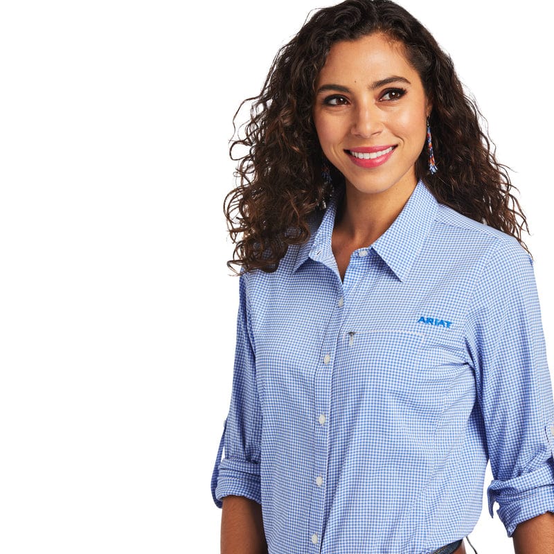 ARIAT Shirts Ariat Women's VentTek Reykjavik Blue/White Stretch Long Sleeve Shirt 10040583