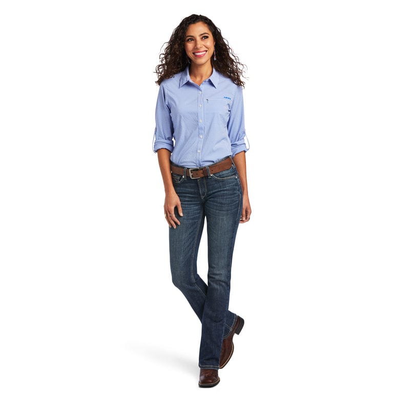 ARIAT Shirts Ariat Women's VentTek Reykjavik Blue/White Stretch Long Sleeve Shirt 10040583