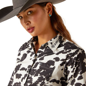 ARIAT Shirts Ariat Women's Wrinkle Resist Team Kirby Cow Print Long Sleeve Stretch Shirt 10047225