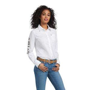 ARIAT Shirts Ariat Women's Wrinkle Resist Team Kirby White Long Sleeve Stretch Shirt 10039457